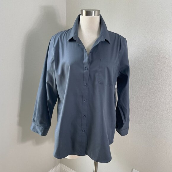 NEW Coldwater Creek Womens Petite Large Anytime No Iron Tunic Top Gray Shirt - Picture 1 of 8